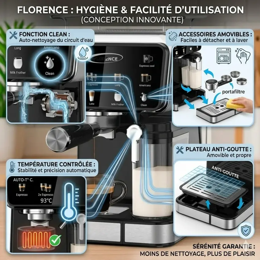 تفاصيل تنظيف ماكينة Florence والإكسسوارات القابلة للنزع